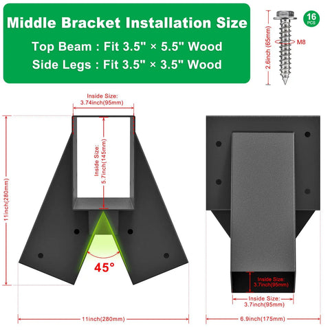Beefy A Frame Swing Set Bracket Kit With Mounting Hardware Heavy Duty DIY Middle Bracket For 4x4 Posts And 4x6 Beams Stable Backyard Swing Hardware For Long Lasting Easy Install