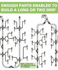 Diagram of 240Ft Drip Irrigation Kit With Quick Connect Plug And Play For Greenhouse, shows two setup options with accessories.