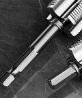 Close-up of tough alloy dies from the Essential Multitask Pipe Threader Kit for PVC, ideal for precise plumbing tasks.