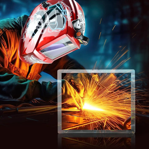 Heavy Duty Polycarbonate Welding Helmet Magnifying Lens 2.0 Diopter Cheater Lens installed on helmet during welding.