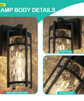 Built Tough Modern Outdoor Wall Sconce With Heavy Duty Matte Black Steel Frame And Water Ripple Glass Shade E26 Socket Compatible for detailed lamp body.