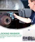 Mechanic using 340 Piece Black Internal Tooth Lock Washers And Push On Clips Fasteners Kit For Auto And Machinery Shafts