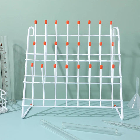 Festfends Metal Test Tube Drying Rack For Lab Use, Practical White Holder With 24 Slots, displaying sturdy white metal frame.