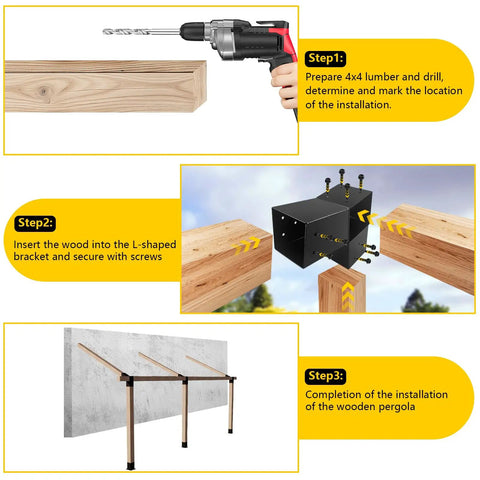Heavy Duty 3 Way 15 Degree Pergola Brackets For 4x4 Posts 3.5x3.5 Inch L Shaped Right Angle Slant Brackets For Pavilion Gazebo Deck Porch Cabin Indoor Outdoor DIY Ready 4 Pack