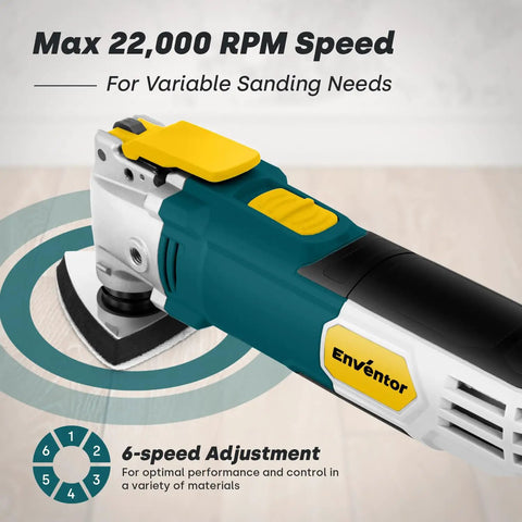 Hardworking 28 Piece Oscillating Multi Tool With 2.5 Amp Corded Design And Six Variable Speeds Gets The Work Done Fast for sanding with 22,000 RPM.