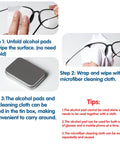 Eyeglass cleaning kit collage: Amazon brand metal tin, 200-count lens wipes, and 6-piece microfiber cloths.