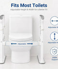 Bombproof Toilet Safety Rails With 500 Lb Capacity For Seniors And Elders, Adjustable Grab Bars, showing adjustable height and width features.
