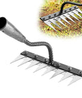 Upgrade Iron Weeding Rake 2.0 with eight teeth, manual weeder with ergonomic handle, suitable for gardening and lawn dethatching.