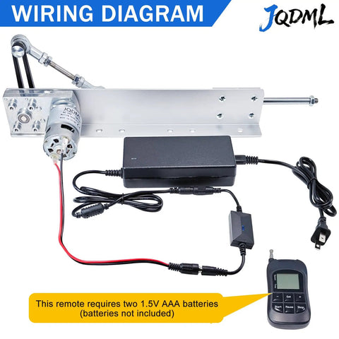 Wiring diagram for Really Badass Reciprocating Linear Actuator With Plug And Play Remote Timer Controller and 24V motor.