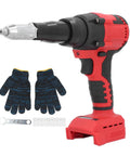 Heavy Duty Cordless Rivet Gun Kit With 18V Battery And Built In Led Lamp Auto Catch And Spit Mechanism Smooth Moving Electric Pop Riveter Tool Full Rivet Case For Garage Tasks Or Weekend Dude Projects with gloves and accessories