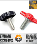 5/16 Inch Stainless Steel Thumb Screws With Black Round Fluted Plastic Knobs showing ergonomic handles and sturdy design.