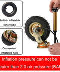 Top Shelf Rubber Industrial Casters 4 Pack Pneumatic Wheels Built Tough Heavy Duty Steel Core showing built-in inflatable tube for easy setup.