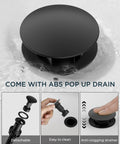 Matte Black 8 Inch Widespread Bathroom Faucet With 3 Holes 2 Handles, pop up drain detail