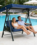 Heavy Duty Waterproof 3 Seat Swing Canopy Replacement For Porch Garden Backyard Bench Swing Navy Weatherproof Shade Top For Outdoor Relaxation Rain And Sun Protection by pool