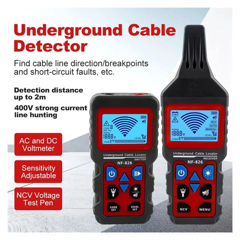 Heavy Duty Underground Cable Scanner And Wall Detector Using Smart Anti Interference Tech To Pinpoint Metal Studs Pipes And High Or Low Voltage Wires No Sweat For Pro Crews And Home Users, showing emitter and receiver.