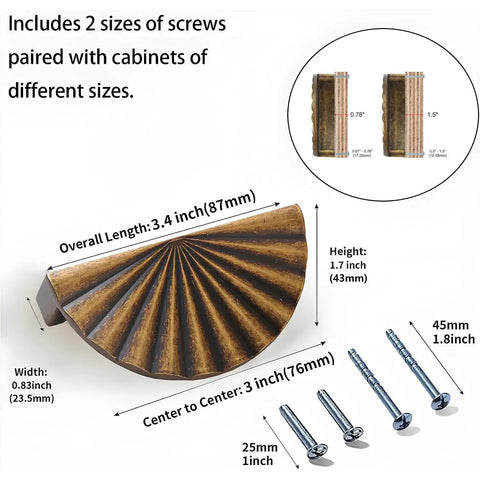 Tough As Nails Antique Brass Cabinet Pulls And Drawer Handles With Exact 3 Inch Hole Center with 2 screw sizes included.