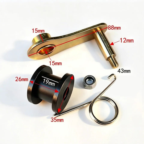 Top Shelf Tough As Nails Heavy Duty Chain Roller Tensioner With Spring Loaded Iron Sprocket Guide for motocross, details of parts.