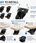 Four Piece Black Swivel Caster Wheel Set Rolls Slick And Tackles Heavy Gear With Zero Sweat Featuring Plate Mount Brackets.