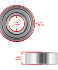 Heavy Duty Deck Spindle Repair Kit For John Deere Compatible Models 140 314 316 317 318 322 330 332 420 430 showing sealed ball bearing dimensions.