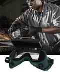 Heavy Duty Auto Darkening Welding Goggles With Snap Switch Lenses For Arc Cutting And Grinding shown with a worker grinding metal.