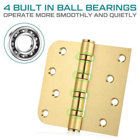 Heavy Duty 4X4 Inch Ball Bearing Door Hinges 3 Pack Thick Stainless Steel Exterior Hinge Warm Gold Finish with built-in ball bearings.