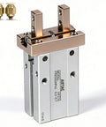 Pneumatic Gripper Claw Parallel Style With Guide Track Ball Bearing and Mini Finger Air Cylinder 20mm Bore, front view