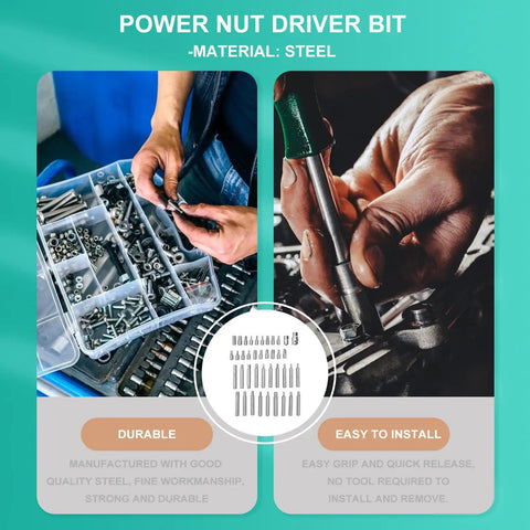 Tough As Nails 40 Piece Hexagon Wrench Socket Set Crafted From Hardened Chrome Vanadium Steel Designed For Auto Repair And Mechanics Who Plan To Fix Her Up With A Solid Ratchet Kit, featuring steel power nut driver bits in use.