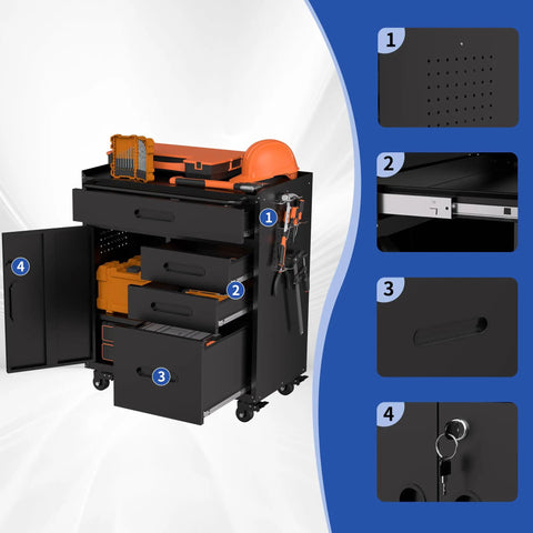 Beast Mode 30 Inch Tool Storage Cabinet With Lockable Drawers And Smooth Rolling Casters Ultimate Garage Locker featuring organized drawers and pegboard panels.