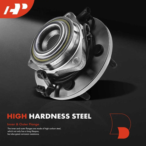 Heavy Duty Front Wheel Bearing And Hub Assembly With 5 Lug Setup And Built In ABS Sensor for Dodge Dakota 2005 to 2010, showing high hardness steel construction.