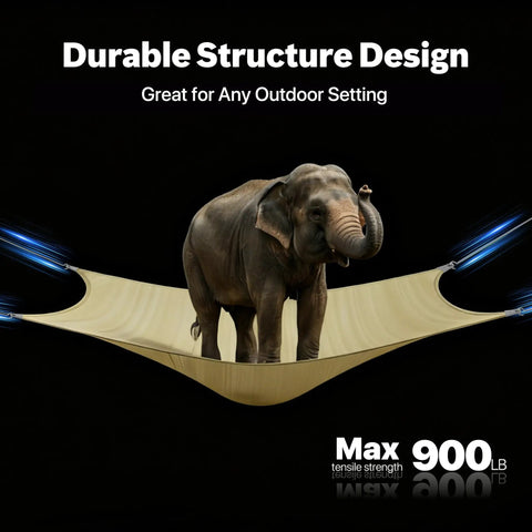 Heavy Duty 12x16 Beige Sun Shade Rectangle Shade Sail With Super Ring Canopy Awning For Patio Carport Yard UV Blocking 260 GSM Commercial Grade support image with elephant demonstrating durability.