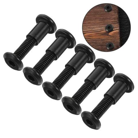 Set Of Five Heavy Duty Binding Screws And Countersunk Cap Nuts For Furniture Hardware And Leather Craft Projects with black finish.
