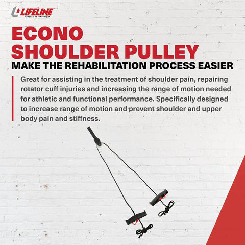 Top Shelf Over The Door Shoulder Pulley For Physical Therapy And Home Gym Sessions showing a shoulder pulley with foam grips for rehab exercises.