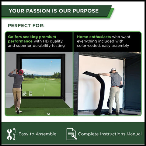 Pro Grade Indoor Golf Simulator Enclosure Kit With Impact Screen And Protective Padding No Fuss Push Pin Setup pictured
