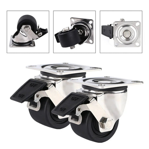 Set Of 4 Heavy Duty Swivel Casters With Locking Brakes 3 Inch Universal Wheels shown from multiple angles with clear dual brake design.
