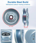 V Belt Idler Pulley For Riding Lawnmowers With Forty Two Inch Deck Heavy Duty Steel Tensioner Guide close-up showing durable steel build and dimensions.