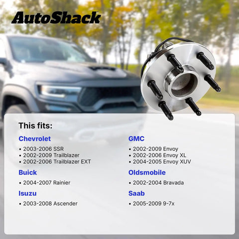 Front Wheel Hub Bearing Assembly Pair For Chevy Trailblazer And Gmc Envoy 2002 To 2009 6 Lug Drop In Swap, showing mounting studs.