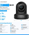 Top Tier 4 Megapixel Indoor Wireless Security Camera With Slick Pan And Tilt Delivers Quick Two Way Audio And Relentless Night Vision For Zero Stress Remote Home Surveillance Wide 90 Degree Angle Pack Of 12 display with specs and dimensions.