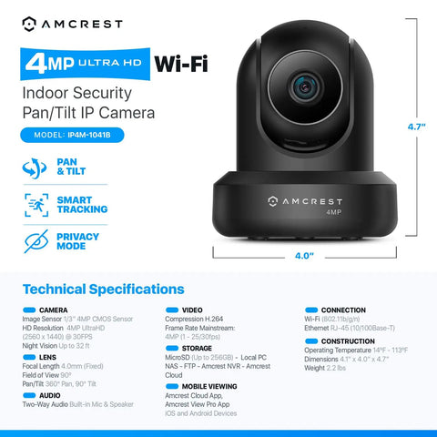 Top Tier 4 Megapixel Indoor Wireless Security Camera With Slick Pan And Tilt Delivers Quick Two Way Audio And Relentless Night Vision For Zero Stress Remote Home Surveillance Wide 90 Degree Angle Pack Of 12 display with specs and dimensions.