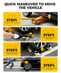 Heavy Duty Car Dolly Set Of 4 6000 Lbs Wheel Dollies For Cars Trucks And Suvs shown in step-by-step vehicle movement instructions.