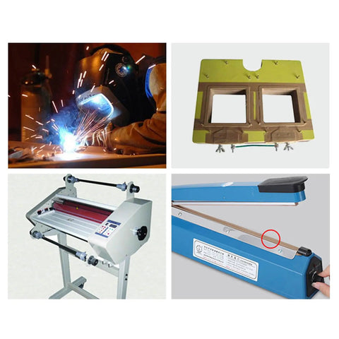 1 Inch By 33 Feet High Temp PTFE Coated Glass Cloth Tape 0.18mm Thick shown with vacuum and impulse sealers, heat resistant.