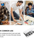 Collage of people using tools, focusing on 120 Piece Black Aluminum Blind Rivets Set With Standard Head For Easy Installation.
