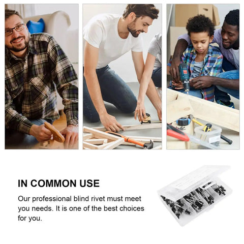 People using Black Aluminum Blind Rivets Kit 120 Pcs M2.4 M3.2 M4 in furniture and construction projects.