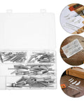 Heavy Duty Drywall Anchors And Toggle Bolts Kit, 32 Pcs Metal Wall Fasteners with wing nuts in transparent box and usage examples