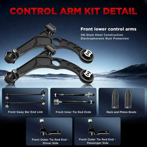 Rock Solid Front Lower Control Arms Suspension Kit With Beefy Ball Joints For 2013 To 2015 Dodge Dart showing control arms and components.