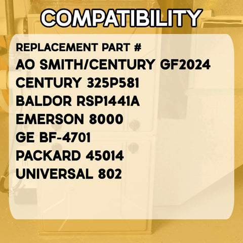 Compatibility list for 1/4 HP Belt Drive HVAC Fan Motor GF2024 Single Unit 115V 1725 RPM Reversible Sealed Ball Bearing