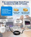 12 Ft Two Stage Propane Regulator Hose With Three Eighths Inch Female Port connected to propane tank and heater