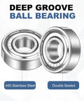 10 Pack S623ZZ Deep Groove Ball Bearings 3X10X4MM 440 Stainless Steel Grease Monkey Certified Rust Proof Heavy Duty High Performance Shop Floor Replacement Parts. Close-up view of double sealed ball bearings.