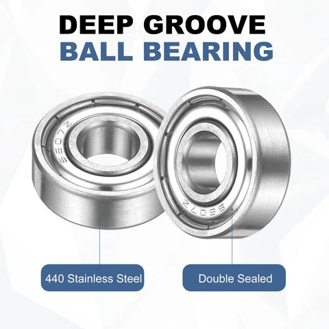 10 Pack S623ZZ Deep Groove Ball Bearings 3X10X4MM 440 Stainless Steel Grease Monkey Certified Rust Proof Heavy Duty High Performance Shop Floor Replacement Parts. Close-up view of double sealed ball bearings.