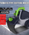 Automatic Electric Pipe Cutter Heavy Duty Stainless Steel Tube Cutting Machine Precision Slice for Copper Brass and PVC Pipes up to 400mm, showing cutting mechanism.