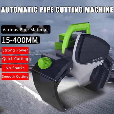 Automatic Electric Pipe Cutter Heavy Duty Stainless Steel Tube Cutting Machine Precision Slice for Copper Brass and PVC Pipes up to 400mm, showing cutting mechanism.